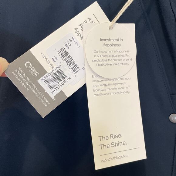Vuori Mens Meta Shorts 8" Ink Navy Blue Technical Athleisure NWT 32 - Picture 3 of 5